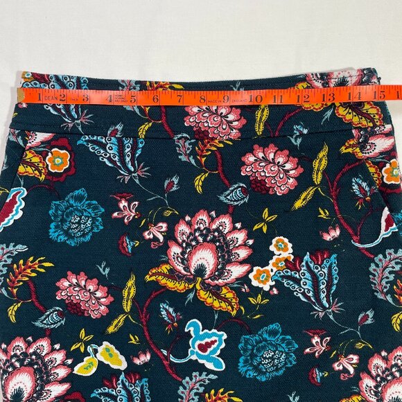 LOFT Blue Teal Floral Pencil Skirt Size 6 Cotton Stretch Lined Side Zip - Picture 7 of 12